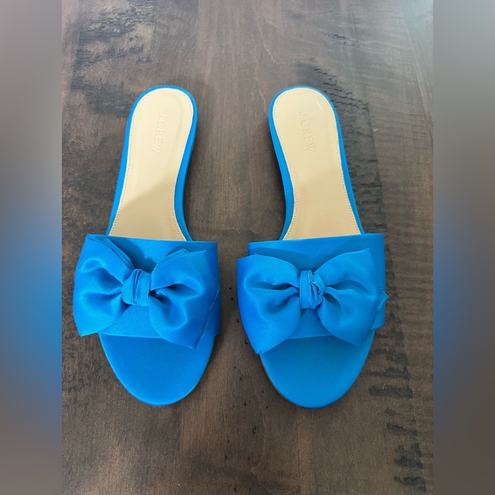 J. Crew Blue Bow Slide Sandals